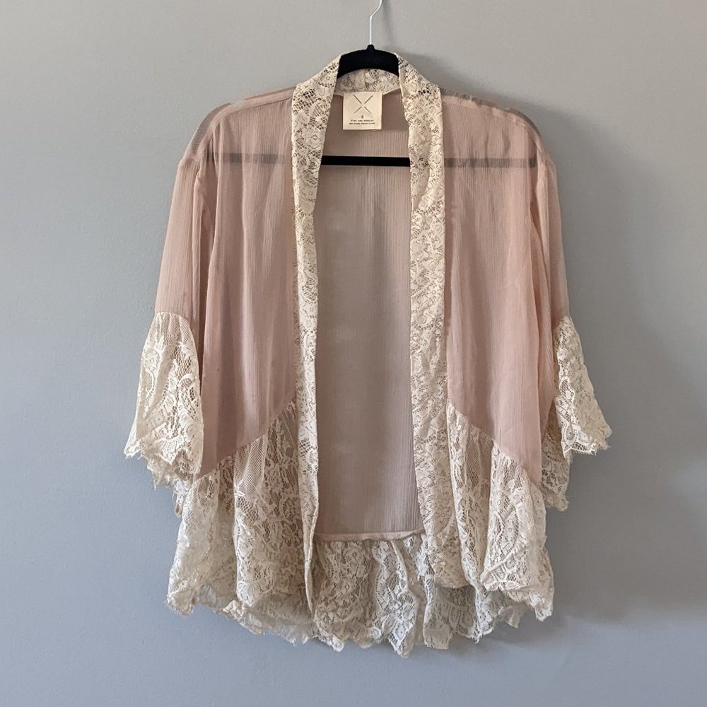 Urban Outfitters Lace Trim Blouse - Cream and Tan